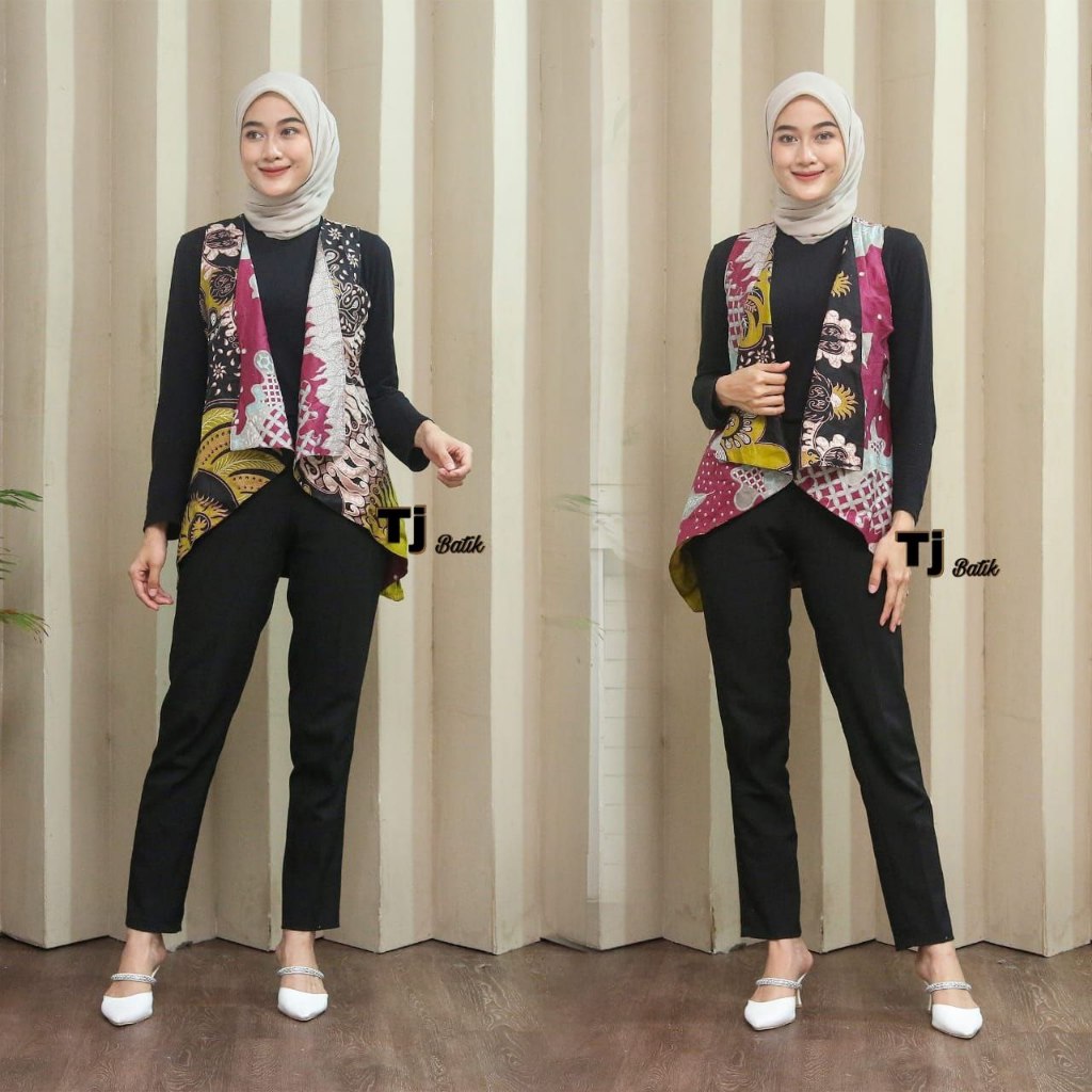 Outer Batik Wanita Modern Motif Bolak Balik Blazer Batik Kekinian Rompi Batik 2 Motif
