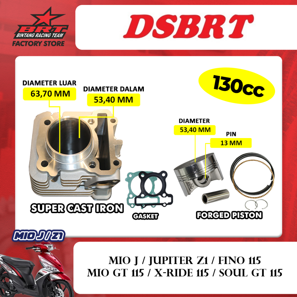 Blok BRT JUPITER Z1 MIO J XRide Fino Soul GT 58.50 & 53.40 Bore Up 130cc 155cc