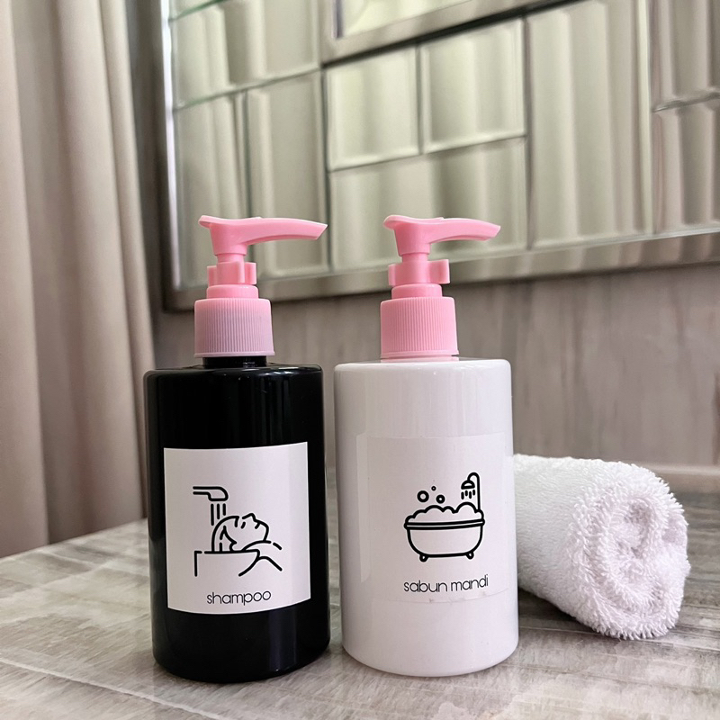 botol 250ML EXCLUSIVE STIKER GAMBAR KECIL PUMP PINK aesthetic bottle refil tempat sabun cair estetik