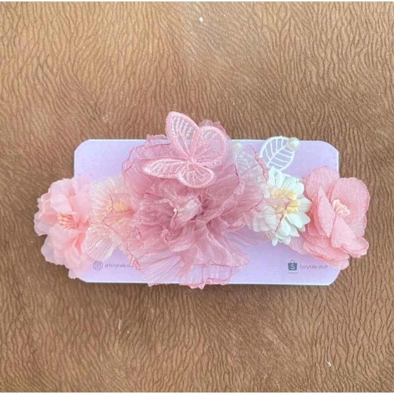 Headband / Bandana Bayi Pink Flower Ulang Tahun Bunga