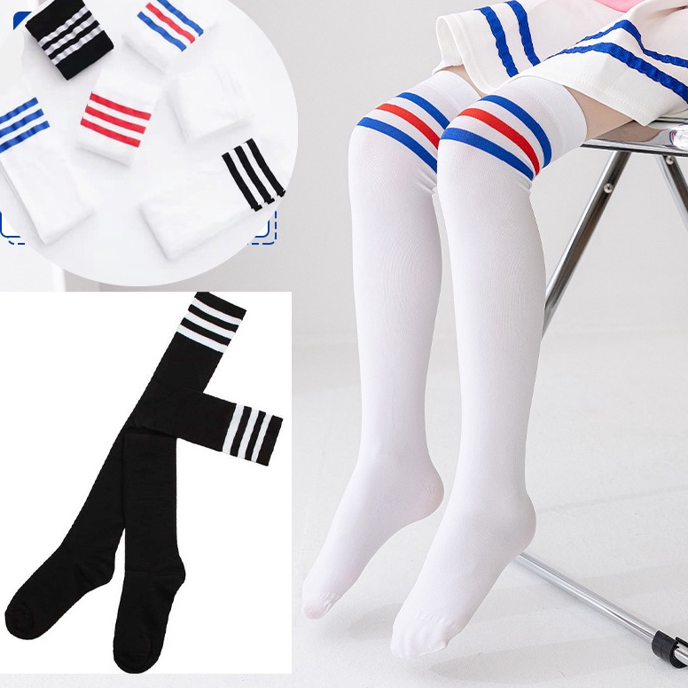 Penjualan Terbanyak Kaus kaki Wanita Panjang sepaha di Atas Lutut Over Knee Socks tiga Garis Kaos ka