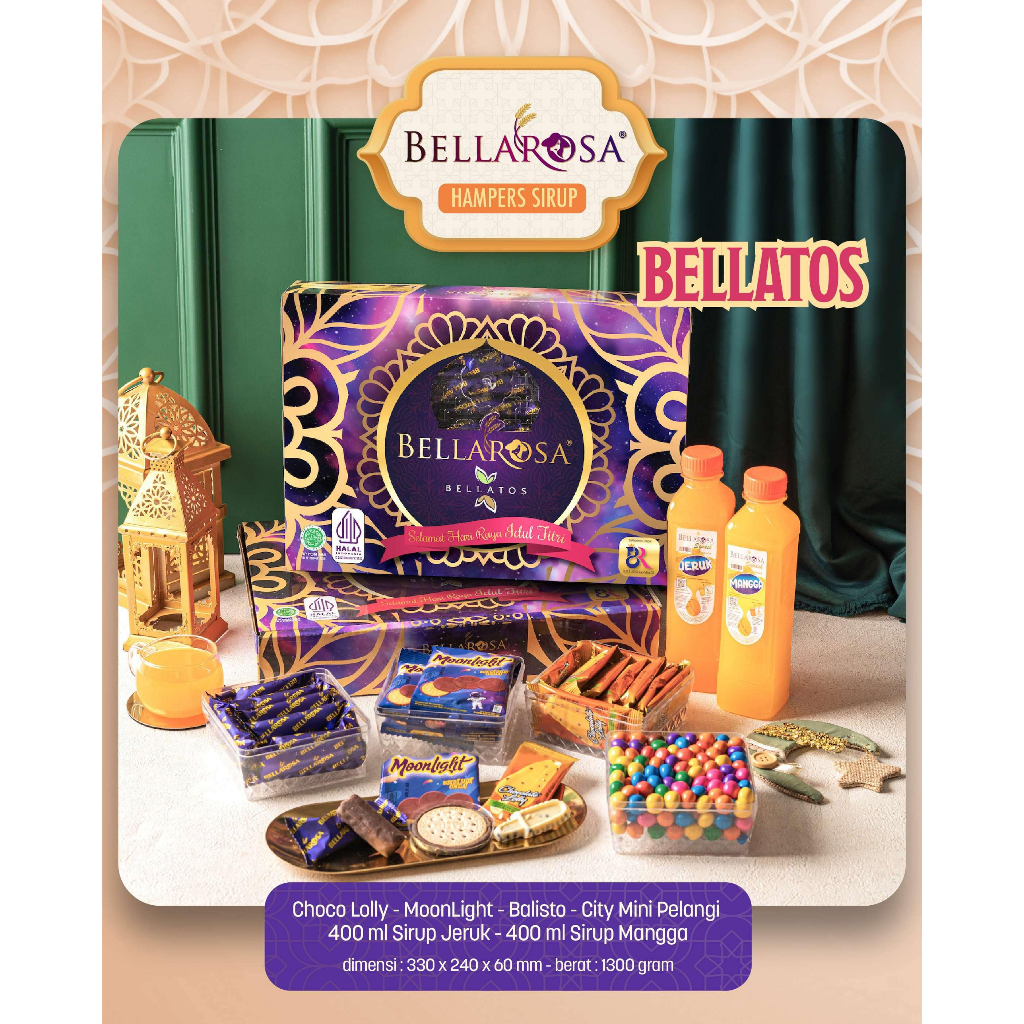 

Bellarosa BELLATOS Cokelat isi 4 toples kue dan 2 botol sirup Lebaran Idul Fitri 2024