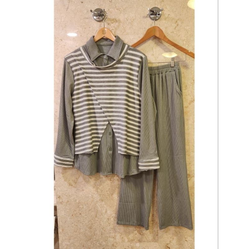 SETELAN CELANA KNIT SETCEL IMPORT ONESET ROMPI KERAH BUSUI SALUR RAJUT PREMIUM