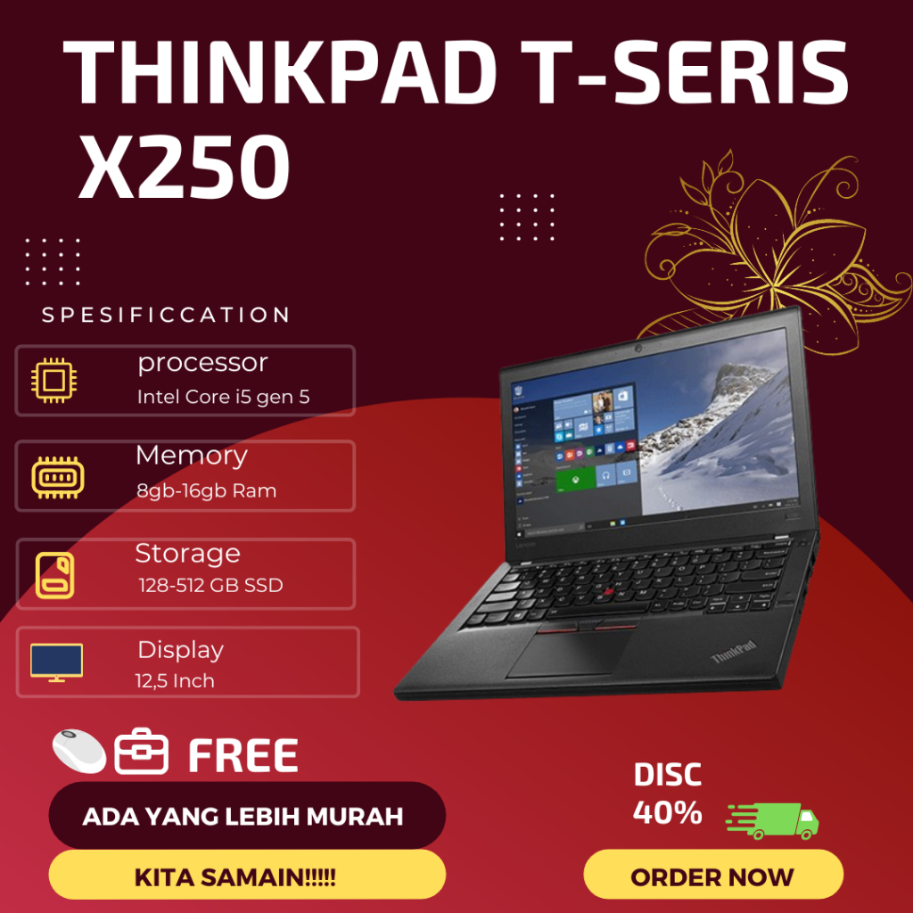 Laptop Lenovo Thinkpad X250 Core i5 Gen 5 Ram 8 Ssd 256 MURAH BERGARANSI