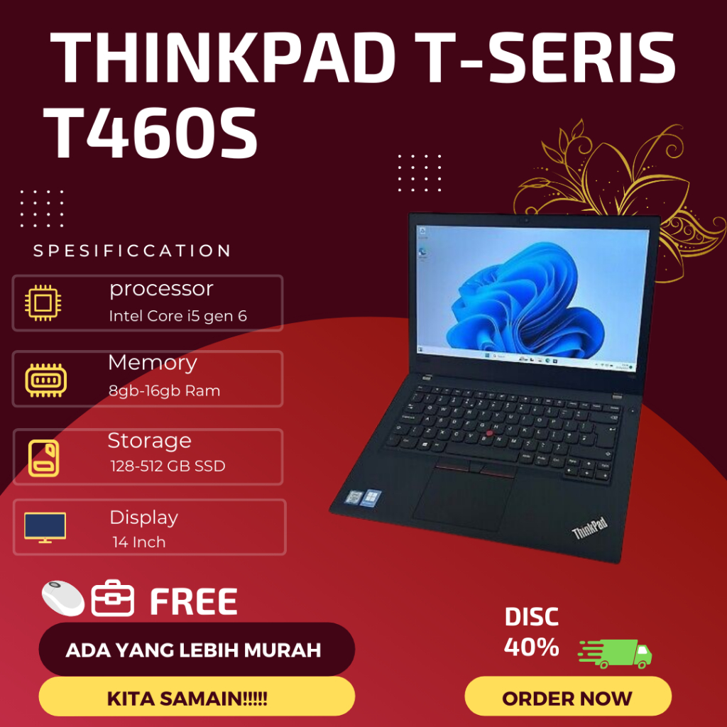 Laptop Murah Lenovo Thinkpad T460s Core i5/i7 Gen 6 Ram 8 Ssd 258 Second Original Murah Bergaransi L