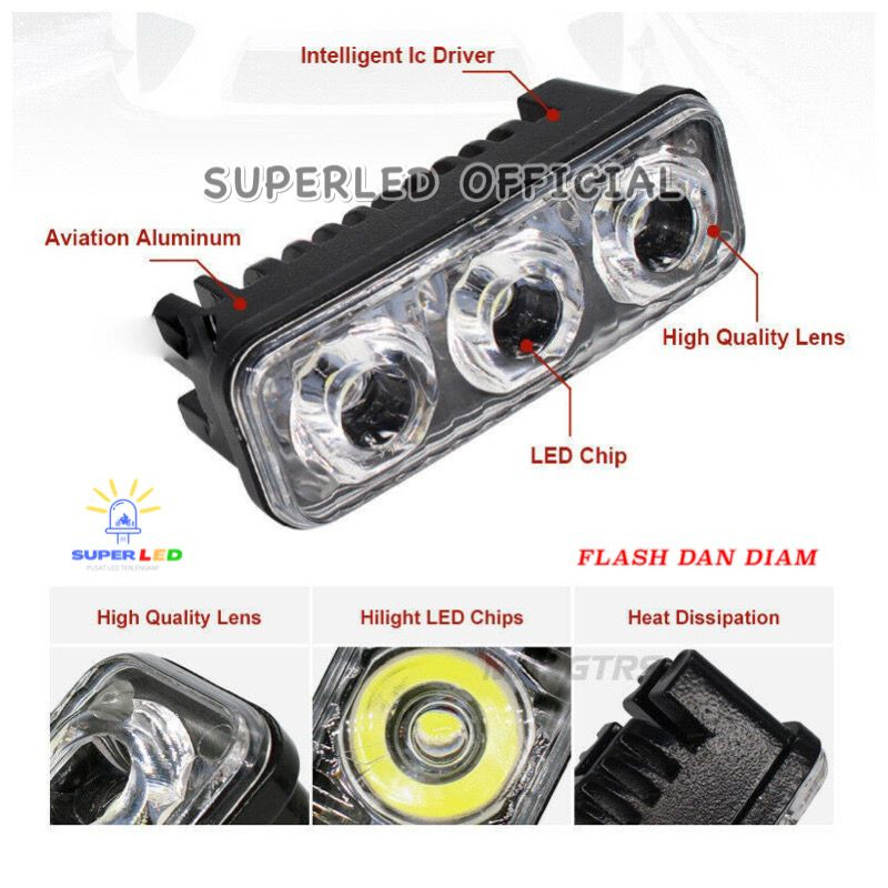 LAMPU SOROT 3 MATA/LAMPU TEMBAK CREE 3 LED DC 12V DC 18W/LAMPU SOROT CREE LED 3 MATA/LAMPU SOROT LED