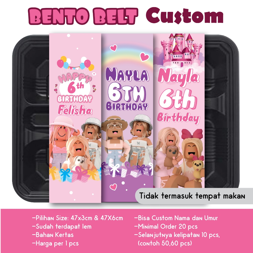 

PAPER BELT ROBLOX GIRL BENTO BELT CUSTOM NAMA ULANG TAHUN HAPPY BIRTHDAY ULTAH HBD KERTAS UCAPAN STIKER SLINGER TEMPELAN NASI KOTAK MAINAN GAMBAR GAME