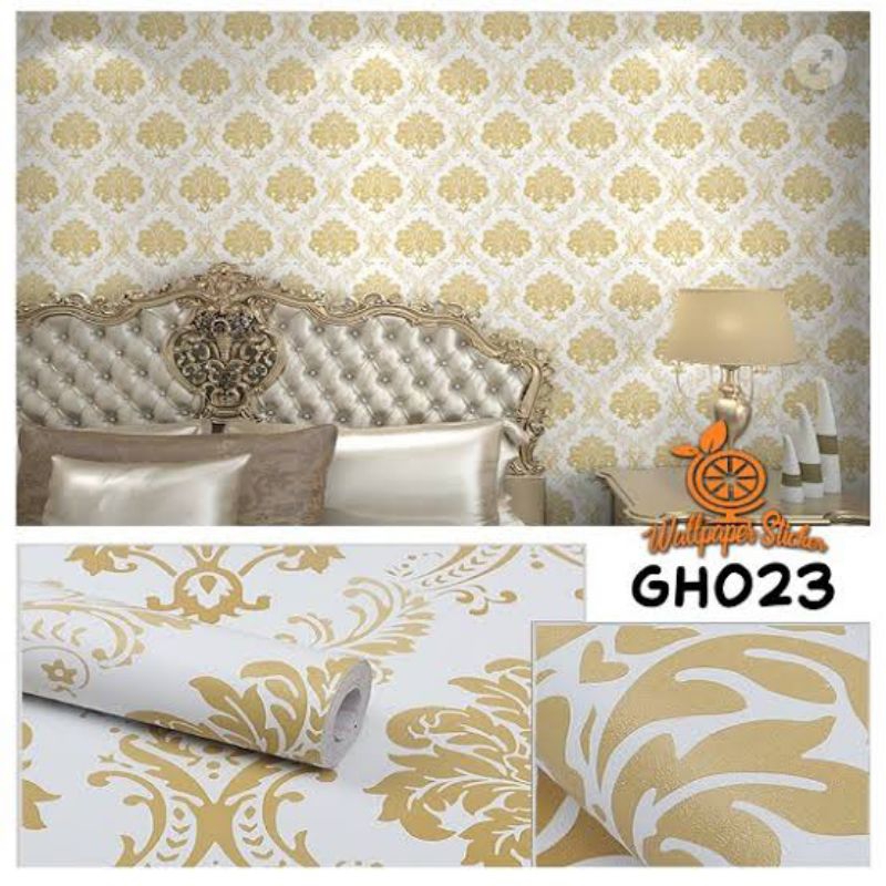 Wallpaper Stiker Dinding Ukuran 8 Meter GH023 Motif Batik Emas Termurah