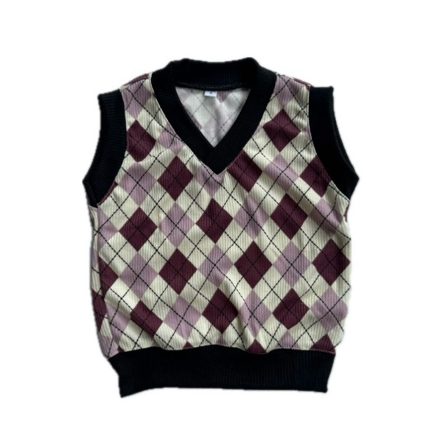 VEST ONLY rompi new argyle knit  1 2 3 4 5 6 7 8 9 10 bulan tahun baju anak rajut outer pink burgund