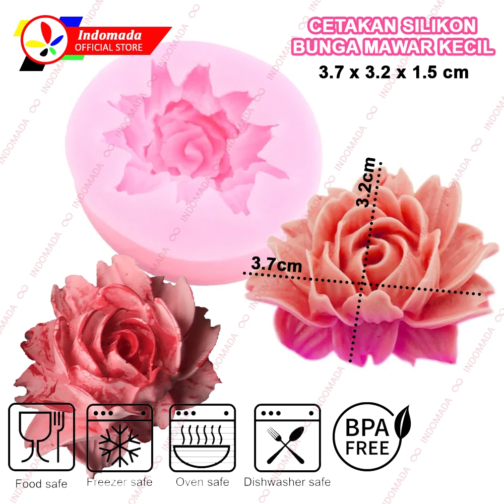 Indomada Cetakan Fondant Silikon Bunga Mawar Kecil 3.7 x 1.5 cm Mini Rose Flower 3D DIY Silicone Mol