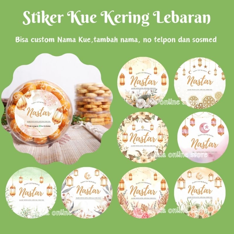 

Label Sticker Stiker Kue Lebaran Nastar kuker kukis dekorasi segel kemasan toples mika cookies dus box kotak hampers parcel custom nama putri salju kastengel tambah sosmed telpon olshop Idul Fitri Eid Mubarak cake baking pastry hiasan Ramadhan homemade