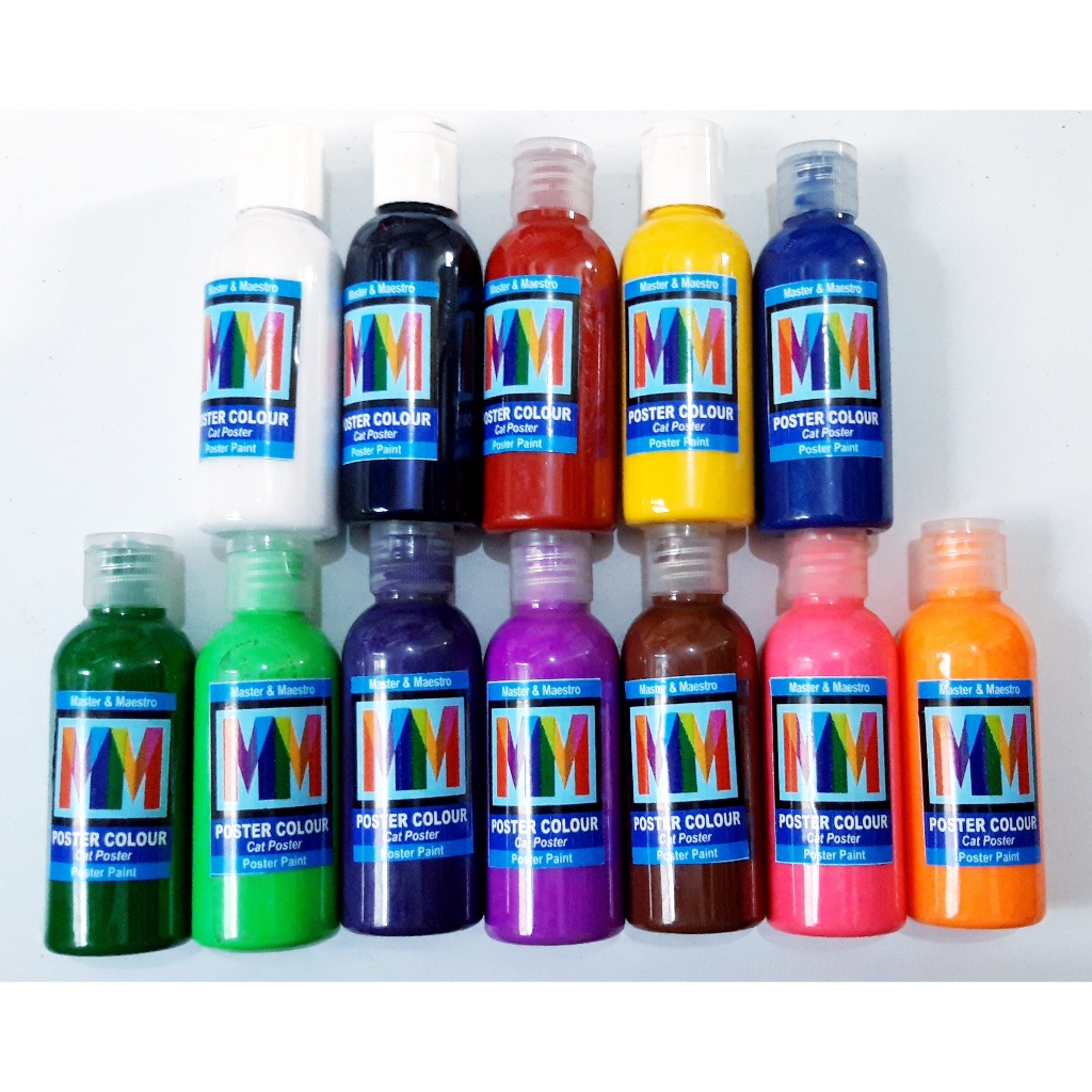 

1 Set 12 Warna Cat Lukis Poster Color MM Ukuran 60ml Bonus 1 Putih Buat Lukis Kertas Sterofoam Karton Kerajinan Dll