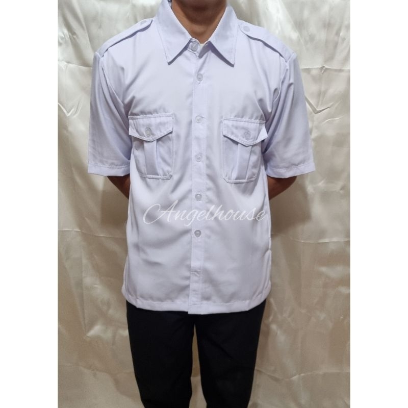 [PREMIUM] Baju Dinas Kemeja Putih Pria Seragam Pns / Asn  Kerah Hitam Terbaru