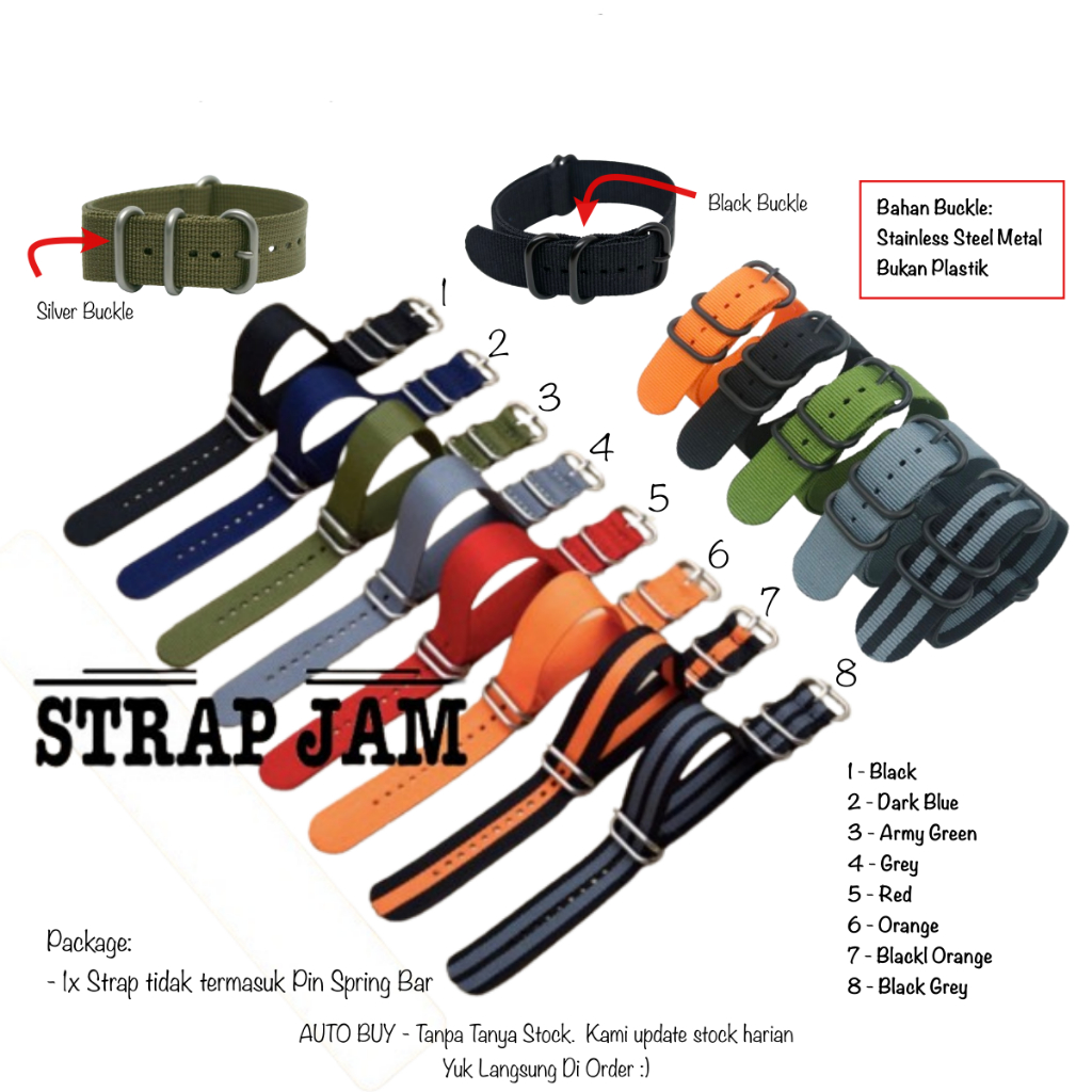 Tali Tangan Strap Nylon Nato Strap Universal Lugs 18mm 20mm 22mm 24mm Strap Zulu Nato Nylon Universa