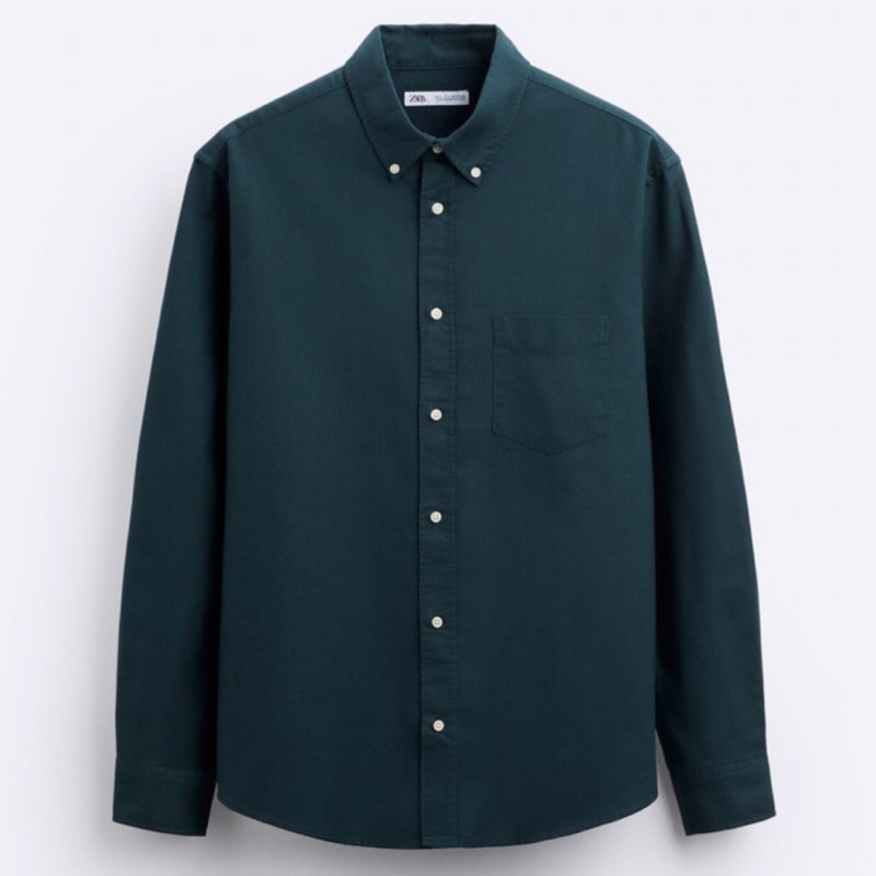 ZARA Men Oxford Shirt Kemeja Pria Lengan Panjang Green