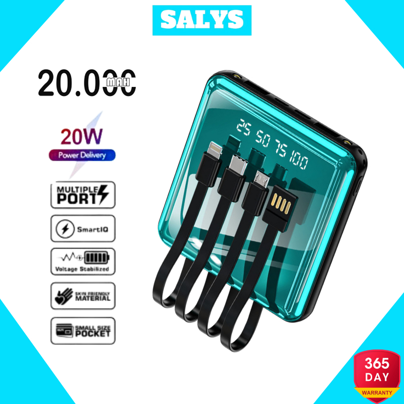 SALYS PowerBank 20000mAh Mini 4 Kabel Usb Screen Digital Display PowerBank External Battery M4