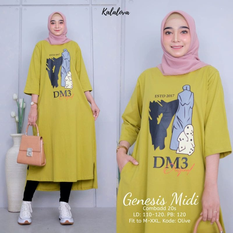 Midi Dress Jumbo Genesis Midi Dress BO Size S M L XL XXL 3XL Lingkar Dada 90-130 cm Bahan Kaos Katun