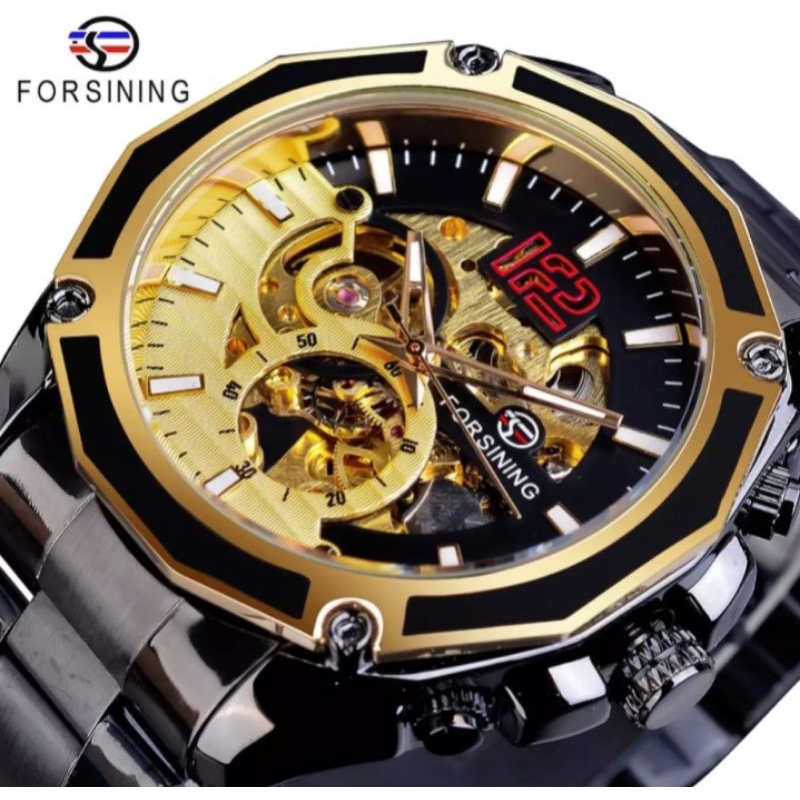 Jam Tangan Forsining Automatic Black Gold Baru