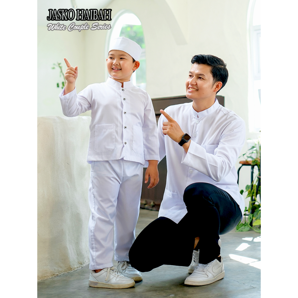 Koko Couple Putih Haibah / Baju Koko Couple Ayah dan Anak