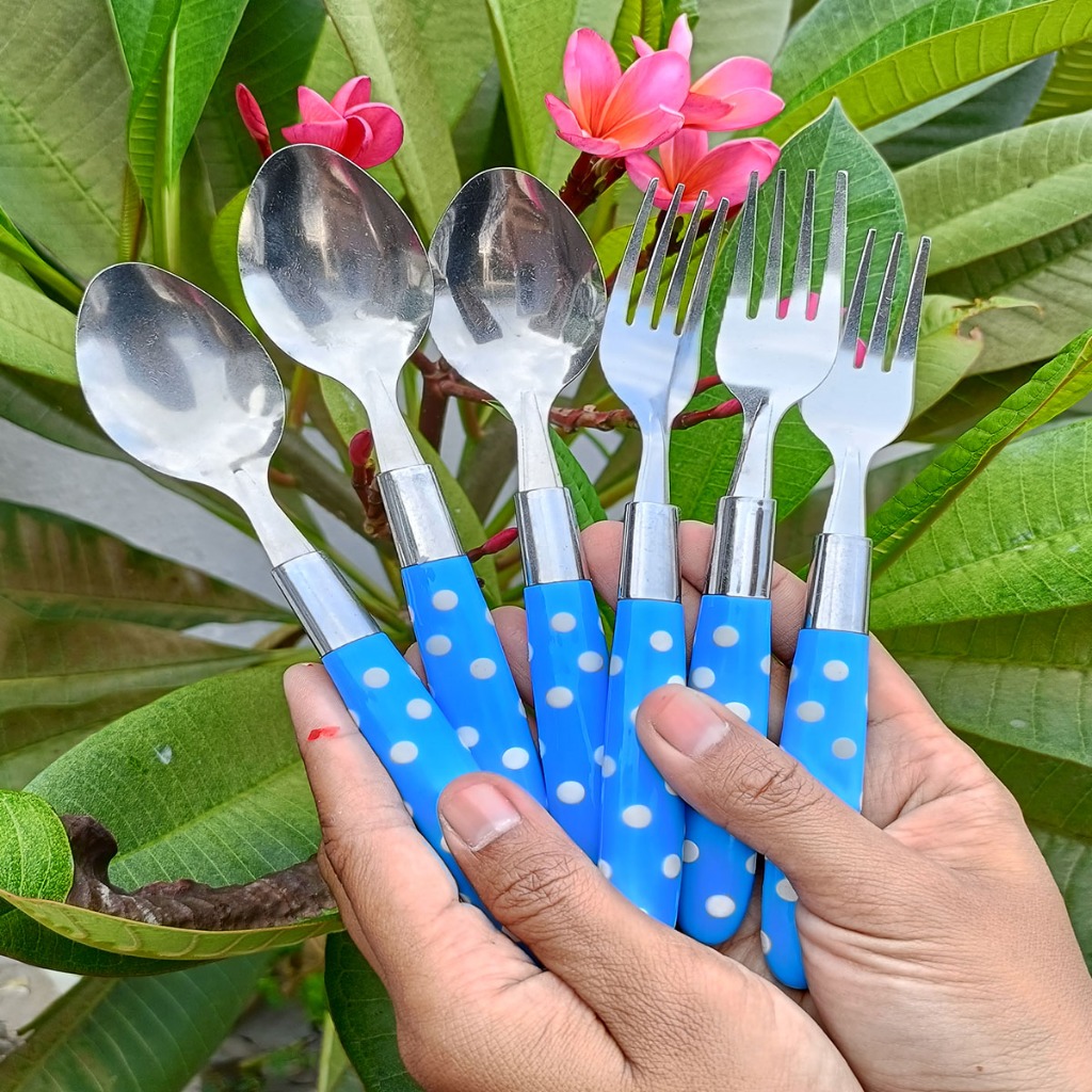6 pcs SENDOK POLKADOT SENDOK MAKAN / SENDOK GARPU POLKADOT