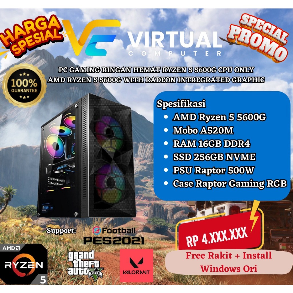 Paket PC Gaming Ringan HEMAT Upgradable Ryzen 5 5600G