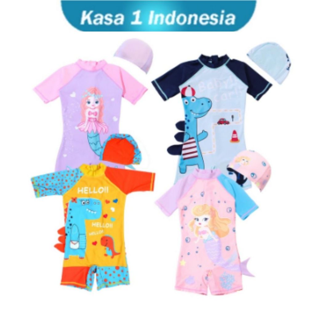 Baju Renang Anak Perempuan Karakter Mermaid Set Topi