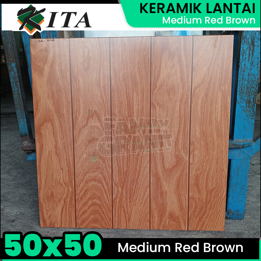 Keramik Lantai 50x50 Motif Kayu KITA Iroko Medium Red Brown Glossy