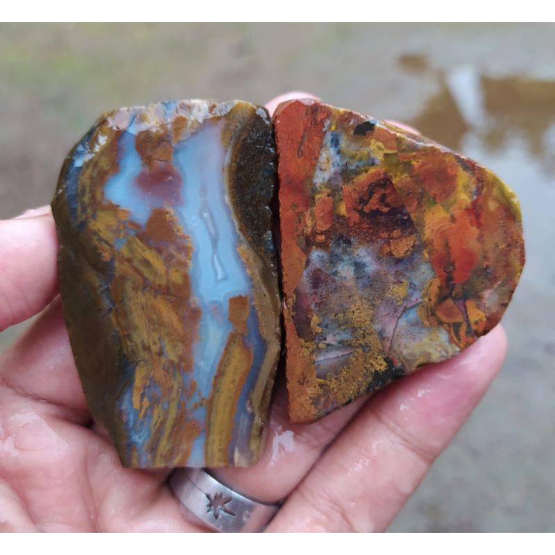 batu akik bahan lempengan pancawarna batu Garut Cristal borongan hemat untuk 2 lempeng