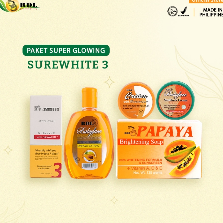 1111 RDL Paket Complete SureWhite 3  Skincare Pagi Malam Perawatan Wajah Kusam AgeSpots Facial Clean