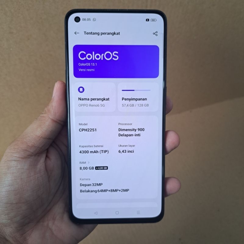 OPPO RENO 6 5G 8/128 gb Bekas Pakai Unit Only Free Softcase