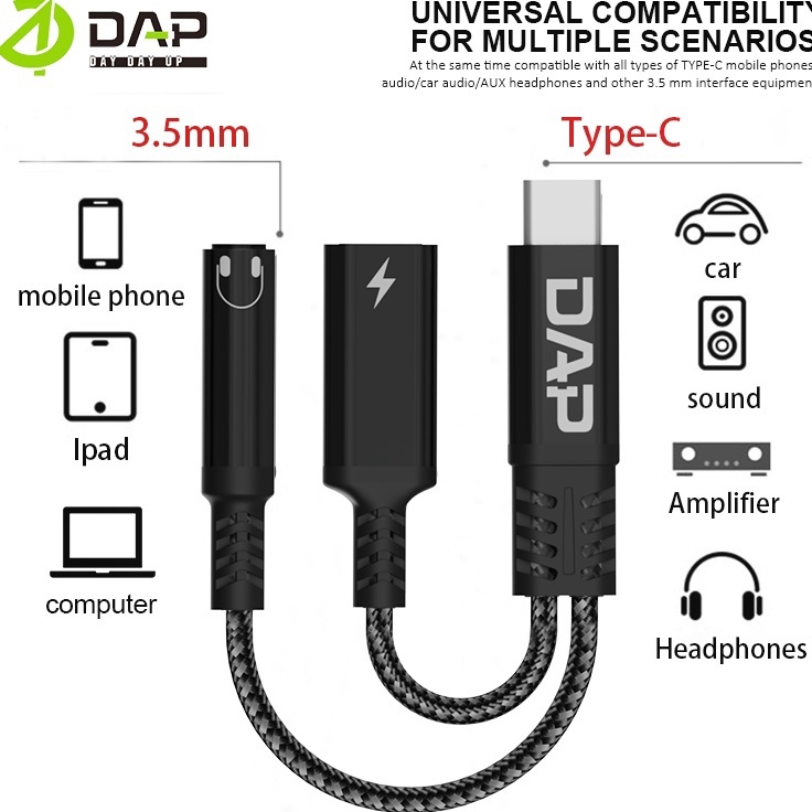 Kabel Audio AUX 2 in 1 Type C to 35mm  Type C DAU15 Original DAP k Produk Premium
