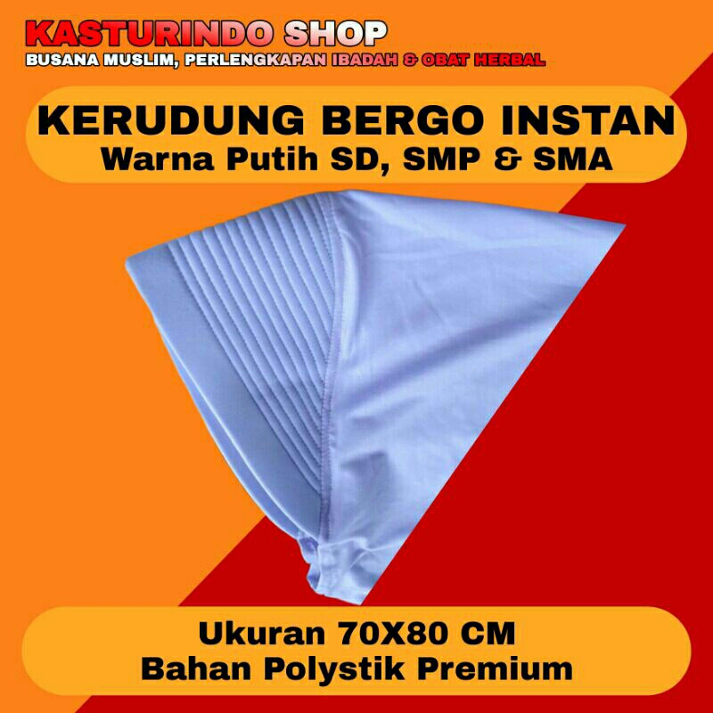 Kerudung Bergo Instan Warna Putih Bahan Polyster Jilbab Bergo Instan