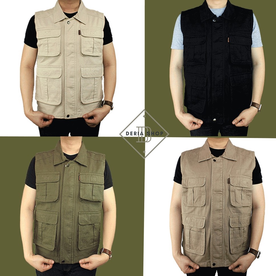 Cuci gudang Rompi Outdoor Casual Safety Pria Polos Kanvas Twill Body Vest Gunung Tactical Lapangan C