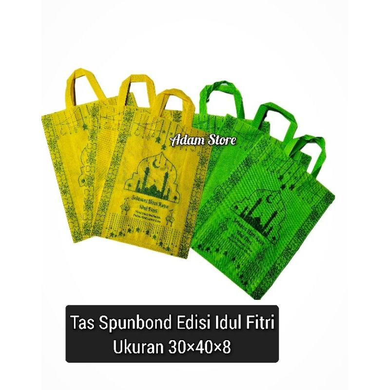 

Goodie Bag Spunbond/Tas Bingkisan EDISI IDUL FITRI LEBARAN 30x40x8 DESIGN 4 SISI (Satuan/1Pcs )