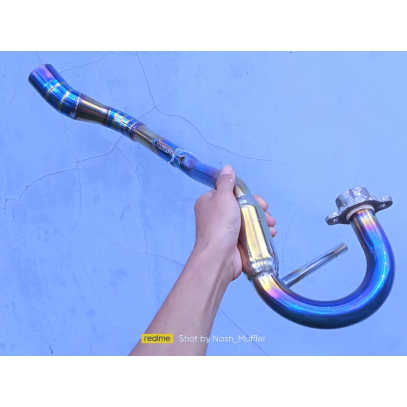 Leheran knalpot KLX BF bluegold inlet 50mm