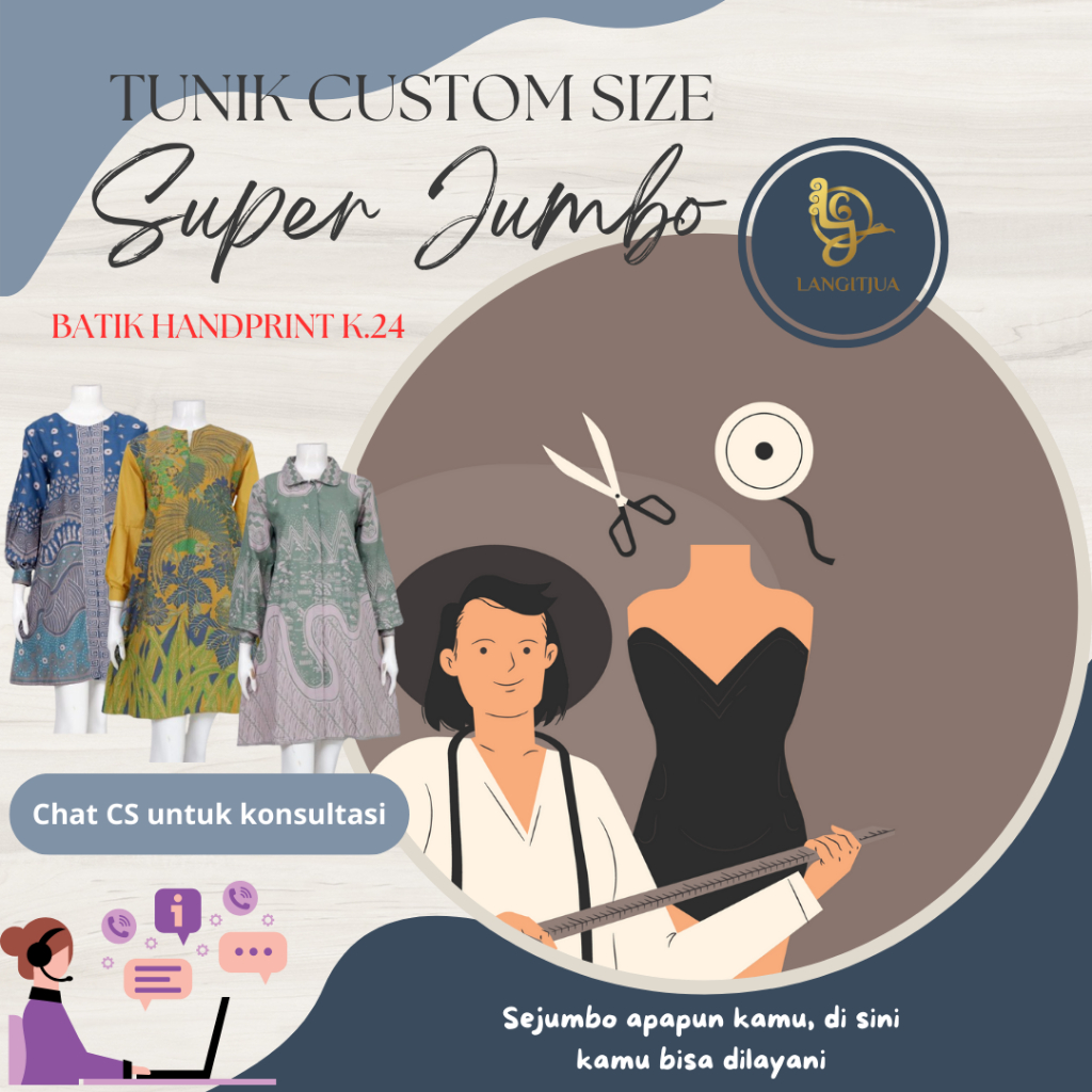 K24 HANDPRINT CUSTOM SIZE|  LANGITJUA TUNIK BATIK  BIG SIZE | SUPER JUMBO LD 125 LD 130 LD 135 LD 14