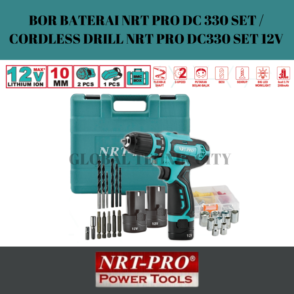 BOR BATERAI NRT PRO DC 330 SET / CORDLESS DRILL NRT PRO DC330 SET 12V