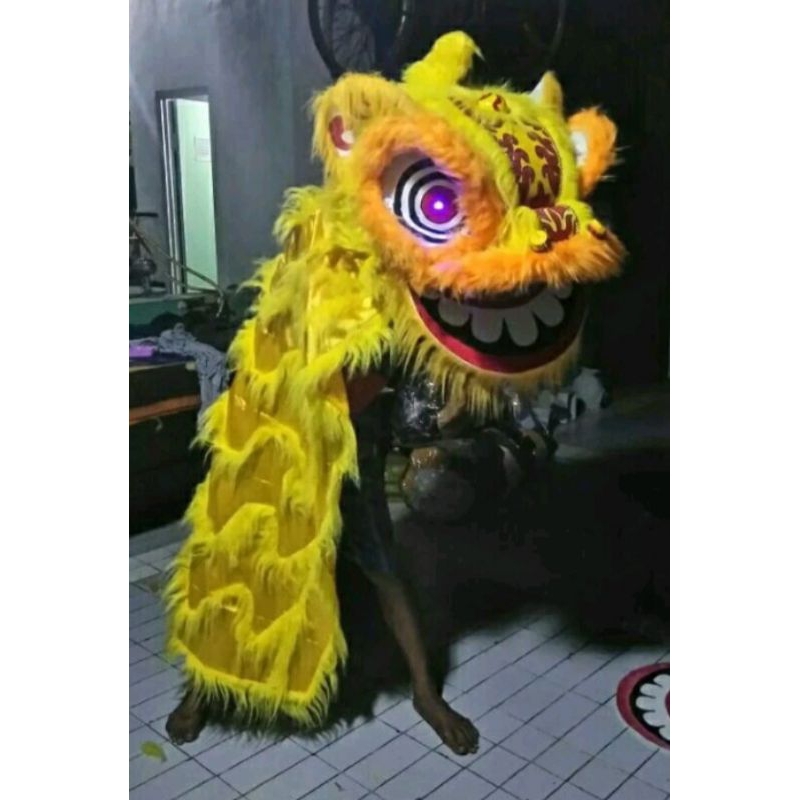 Barongsai Remaja / Dewasa (60x50x45 cm ),Kelopak berkedip, Mata nyala , jubah 1,5 meter