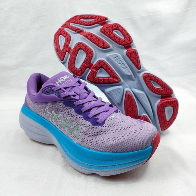 sepatu lari olahraga wanita•Hoka Bondi 8 Purple Soft Blue Grey