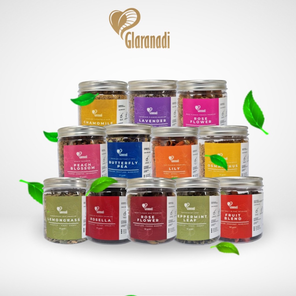 

GLARANADI - Special Pack Teh Bunga Chamomile Calendula Peppermint Peach Blossom Butterfly Pea Peony