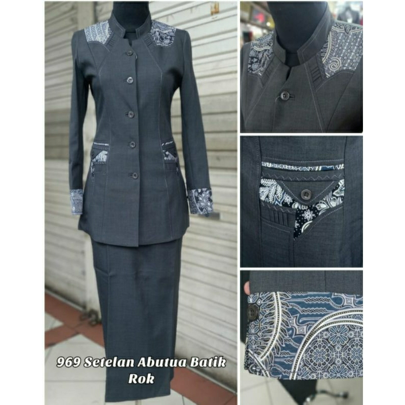 Blazer kerja baju seragam azkia wanita batik abutua stelan  rok adem keren modis kantor guru
