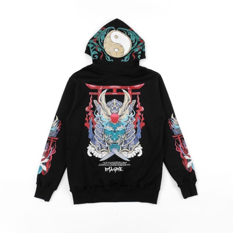 Imagineco Sweater Pullover Hoodie Hitam Unisex Regular Fleece 280 GSM  "Bushimaru"