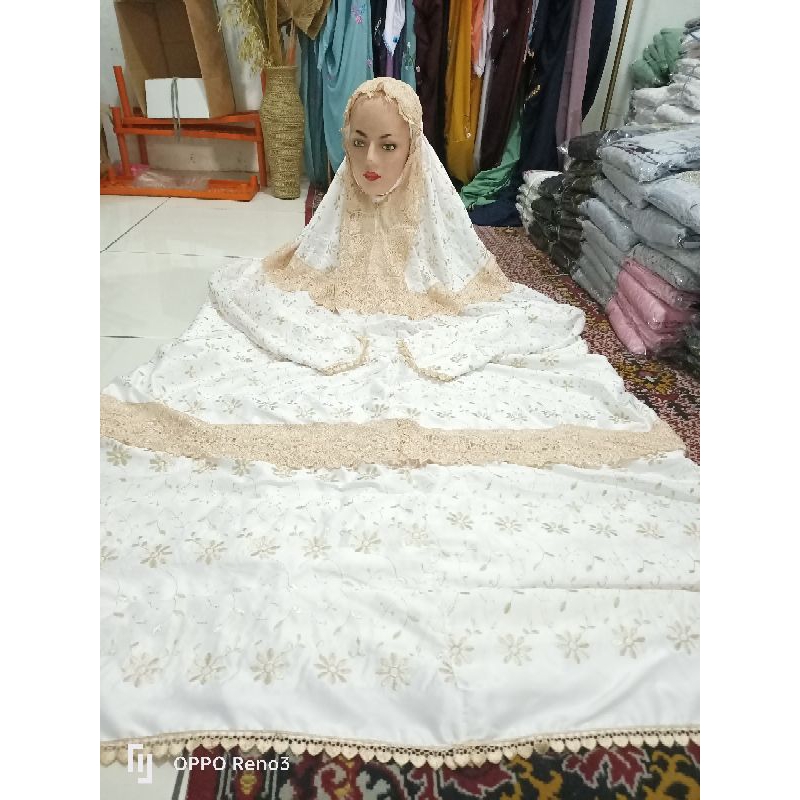 MUKENAH TERUSAN DEWASA BAHAN SUTRA PARIS PREMIUM FULL RENDA/POLOSAN ASLI BAGUS BANGET TERLARIS