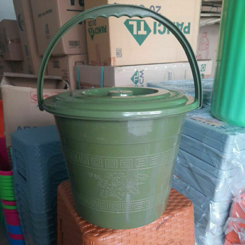 Timba Gagang Plastik Tutup 3gl Hijau / Timba Tutup / Timba Plastik Tutup / Timba Air Tutup / Timba /