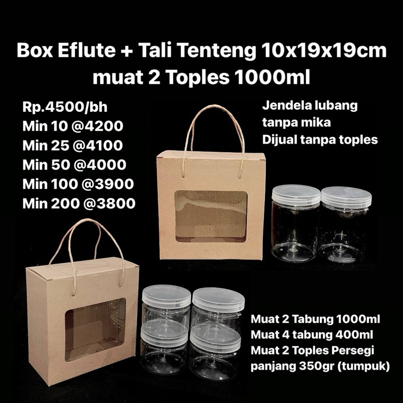 Box Eflute + Tali Tenteng 10x19x19cm Muat 2 Toples Tabung 1000ml / 4 toples 400ml