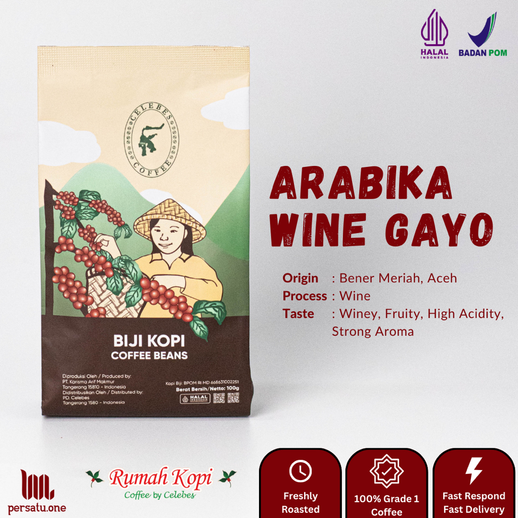 

[CELEBES COFFEE] Kopi Arabika Wine Gayo Bubuk/Biji/Espresso