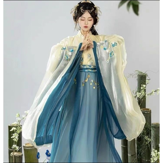 Qing Yi Hua Shang Original Wei Jin Style Hanfu Women's Cross Collar Wide Sleeves, North South Dynast