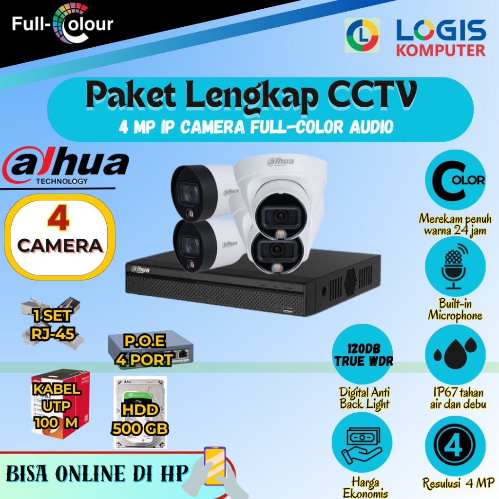 Kamera CCTV IP Dahua 4MP Full Color Audio