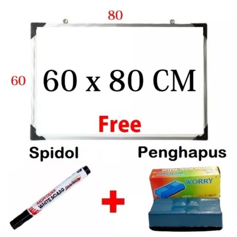 

PAPAN TULIS WHITEBOARD 60 X 80 CM FREE SPIDOL DAN PENGHAPUS