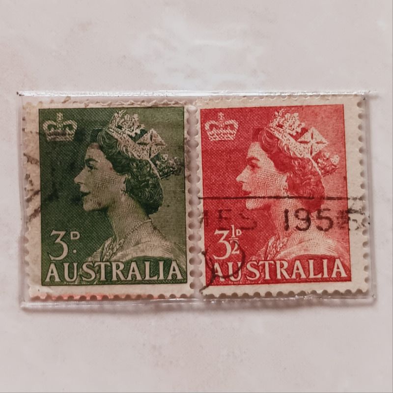 

(AB) Perangko Australia Queen Elizabeth II Definitives 1953-1956 Set 2pcs Used